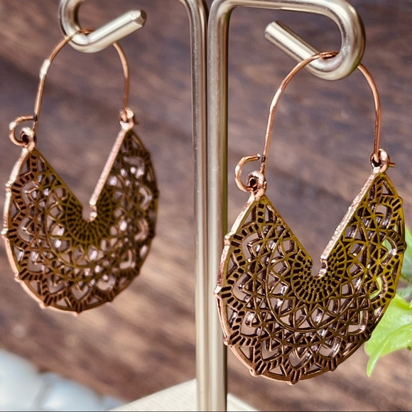 Boho Earrings filigree earrings Rose Gold Hoop earrings versatile Southwest - Picture 2 of 9